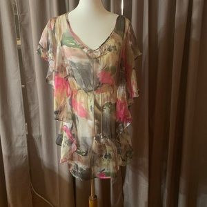 ❤️❤️❤️Cecico Ruffled Sheer top with feath